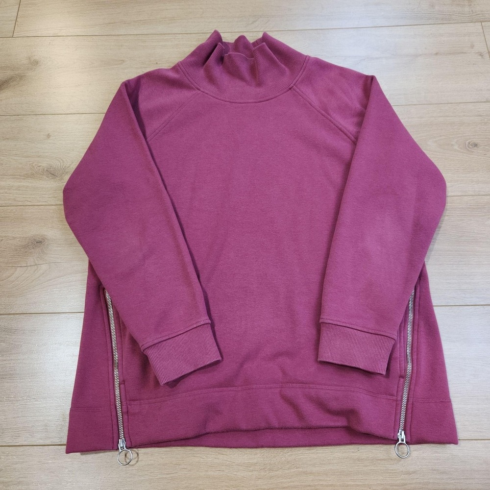 Athleta Cozy Karma‎ Side Zip Sweatshirt Womens Large Pink Funnel Neck Pullover